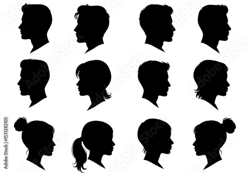 Silhouettes of diverse men and women isolated on white background