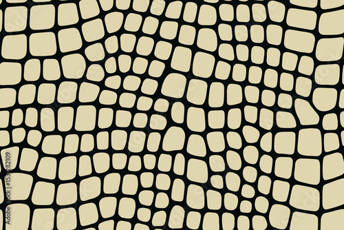 Seamless alligator skin pattern with rounded black scales on beige background