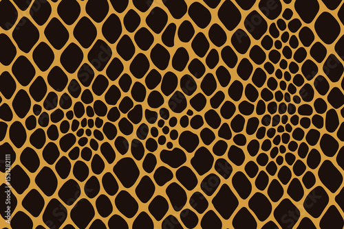 Seamless python skin pattern with large black scales on orange background
