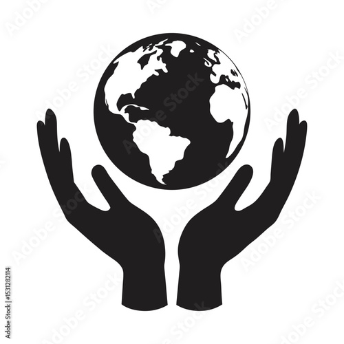 hands holding the earth gently vector silhouette