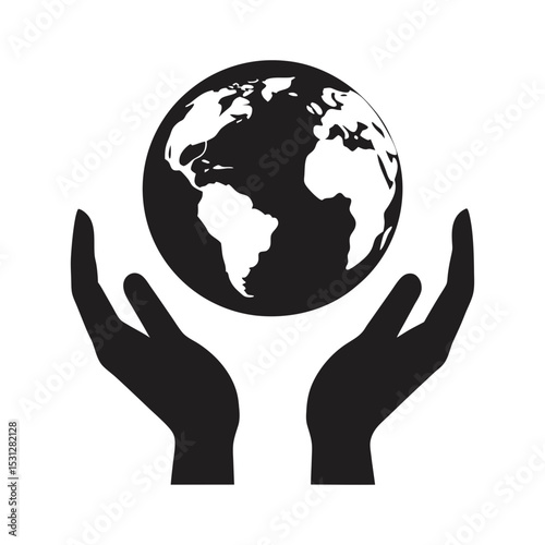hands holding the earth gently vector silhouette