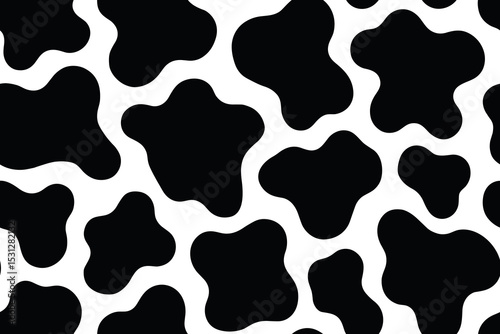 Seamless cow skin pattern with irregular black spots on white background