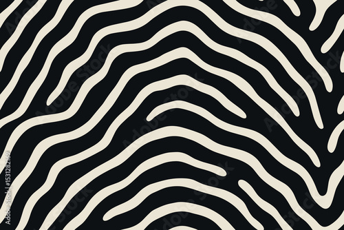 Seamless okapi stripe pattern with wavy beige lines on black background