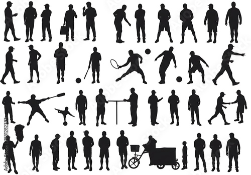 Silhouettes of people engaging in various sports and activities