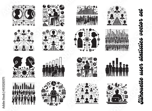 Diverse user silhouettes with bar chart for infographic and population statistics design