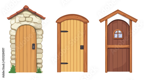 Elegant Wooden Door Vector Illustration for Interior Design Inspiration