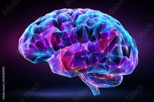 Geometric Brain Model with Neon Light for Science and Technology Concept
