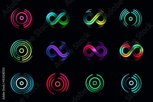 Colorful Abstract Circle and Infinity Symbol Design on Black Background