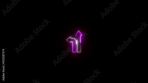 Two neon arrows pointing left and up on a black background. Two connected arrows.