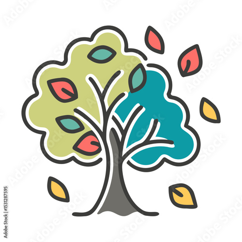 Autumn Transition Colorful Tree Illustration