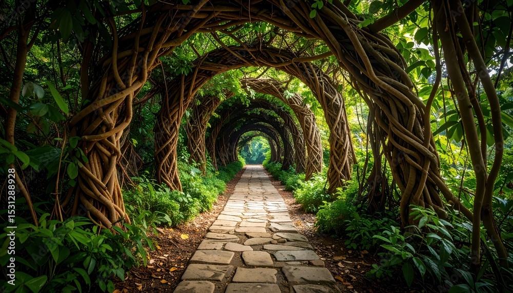 Obraz premium Woven Vines Forming a Tunnel Through Lush Jungle Pathway