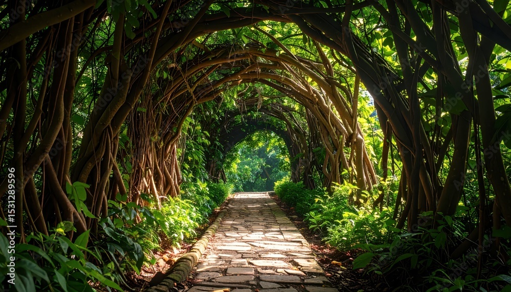 Obraz premium Woven Vines Forming a Natural Tunnel Pathway Through a Jungle