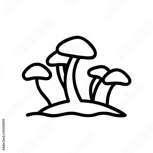 Line Art Illustration of Mushrooms Growing in a Cluster