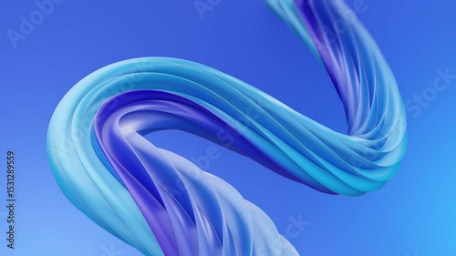 A close-up view of a smooth, glossy 3D rendered abstract shape twisting and flowing dynamically against a vibrant blue backdrop.