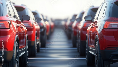 Many Modern New Suv Cars Are Available For Sale In The Dealership Parking Lot, Showcasing The Automobile Market Production Factory Industry And Auto Salvage Buy-Sell Auction Seller Platform.