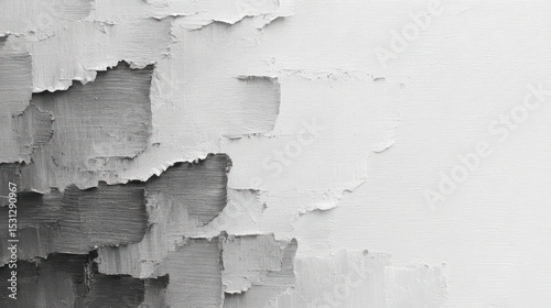 A close-up of peeling white paint on a textured surface, revealing multiple layers underneath.