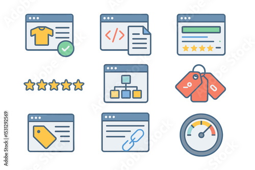Website development and seo optimization icons set