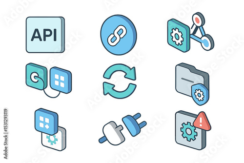 Api integration and synchronization icons on dark background