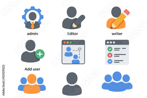 User role icons with editing and administration symbols