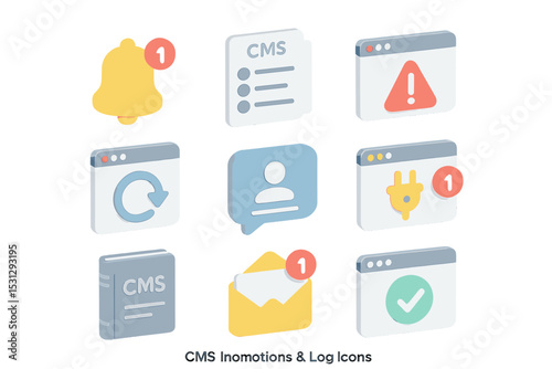 Cms notification and action icons: alerts, profile, email, updates