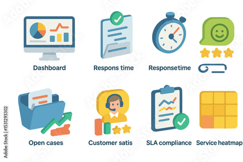 Customer service dashboard icons with response time and sla compliance