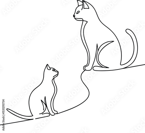 Minimalist One Line Drawing of Two Cats Vector Illustration
