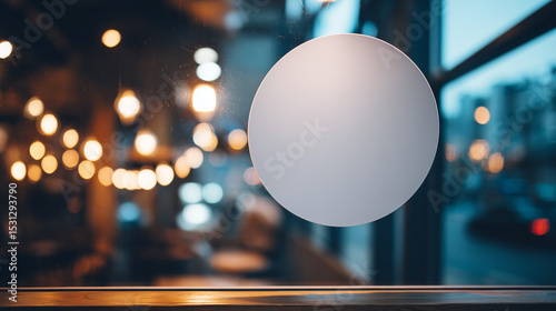  blank white round sticker on a window