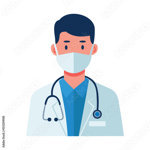 medical doctor with stethoscope. a man in a mask and a white coat	
