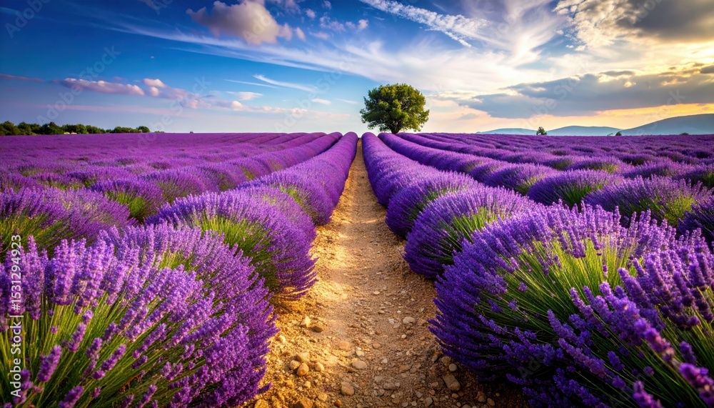 Obraz premium Vibrant Lavender Pathway Through Picturesque Fields in South France