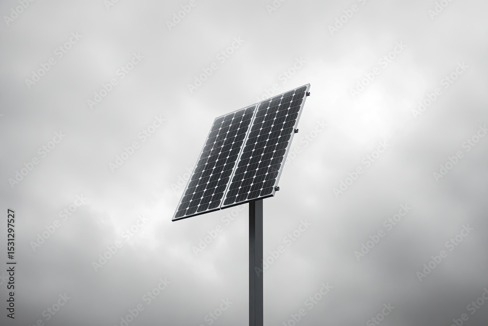 Obraz premium A solar panel mounted on a metal pole against a cloudy sky