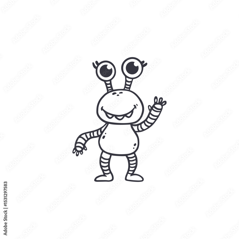 Obraz premium cute monster isolated on white background for coloring pages, magazines. Alien, cartoon character. Sketch, doodle. Vector illustration 