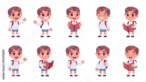 Adorable Schoolboy Vector Character Set Back to School Illustrations