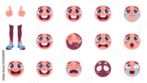 Groovy Comic Faces Vector Illustration Collection Diverse Expressions for Design Projects