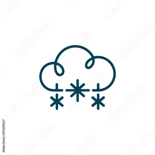 Cloud with snowflakes in minimal line style blue icon on transparent background