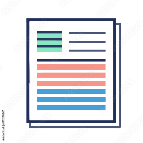 Icon of document with colorful sections and information layout  