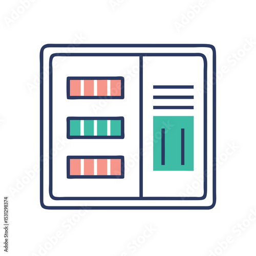 Electrical switchboard icon in flat design style with colorful elements  