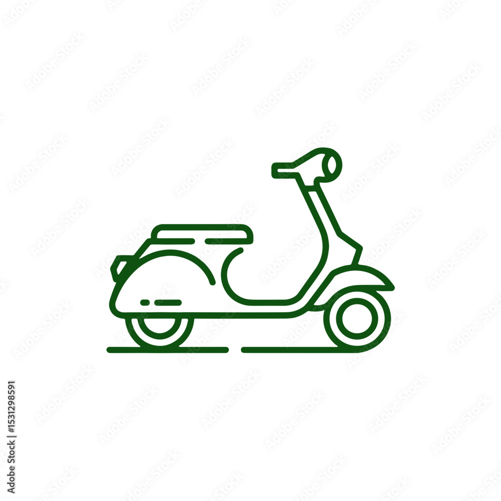 Obraz premium Electric scooter in minimal line style green icon on transparent background