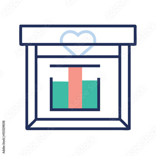 Gift box with heart symbol in minimalist flat design  