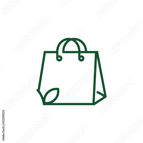 Eco shopping bag in minimal line style green icon on transparent background