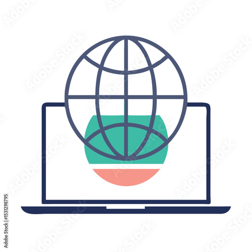 Abstract laptop with globe icon representing internet concepts  