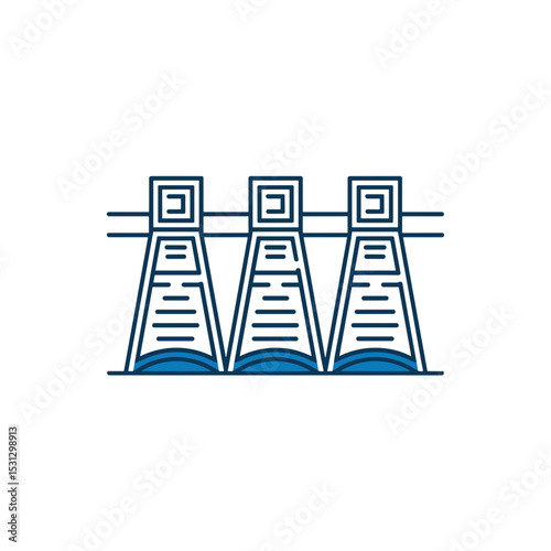 Hydroelectric dam in minimal line style blue icon on transparent background
