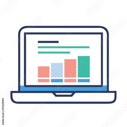 Laptop displaying colorful bar graph 
