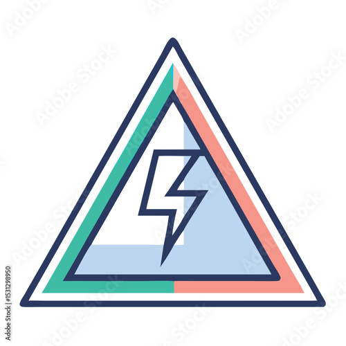 Lightning symbol within a colored triangle in flat design style  