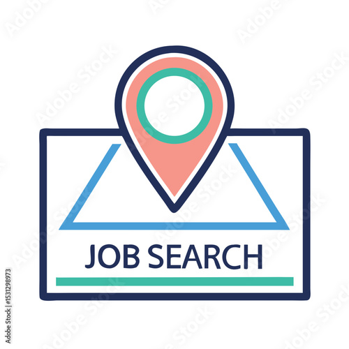 Map icon with location pin and text for job search concept  