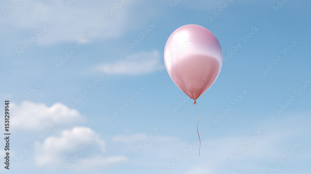 Obraz premium Pink balloon floating clear blue sky with scattered clouds
