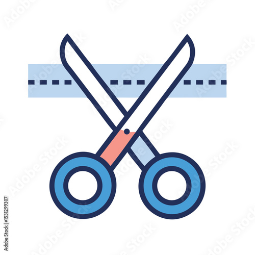 Scissors cutting through a dotted line in minimalist design style  
