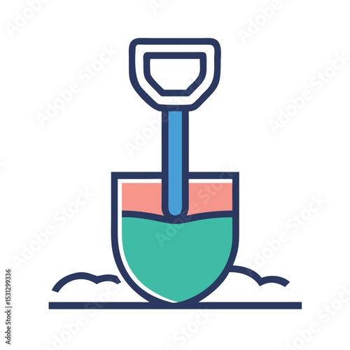 Shovel icon with colorful design and flat style on a white background