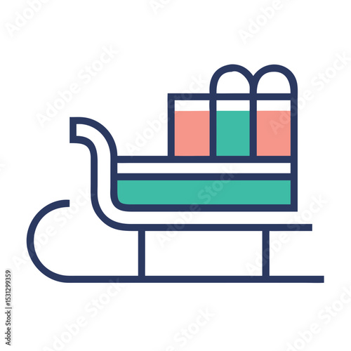 Sleigh with colorful gifts in minimalistic line art style  