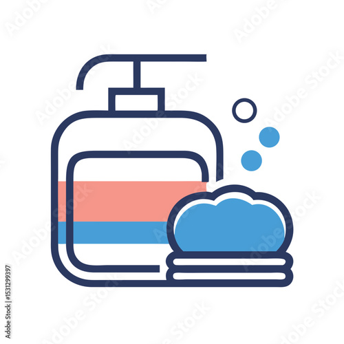 Soap dispenser with foam and bubbles in a minimalist style  