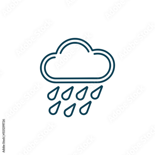Rain cloud minimal line style blue icon on transparent background